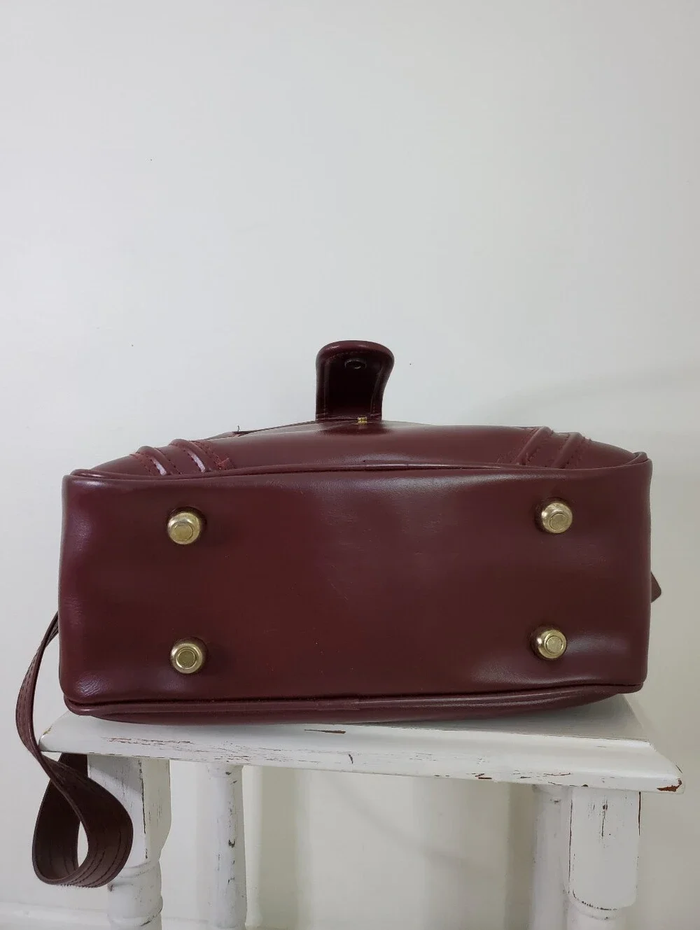 90s Vintage Luggage Gallery Maroon Burgundy Vinyl Faux Leather Weekender Bag